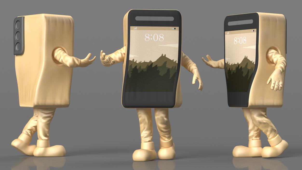 3D Phone Costume Character Golden Rigged for Cinema 4D