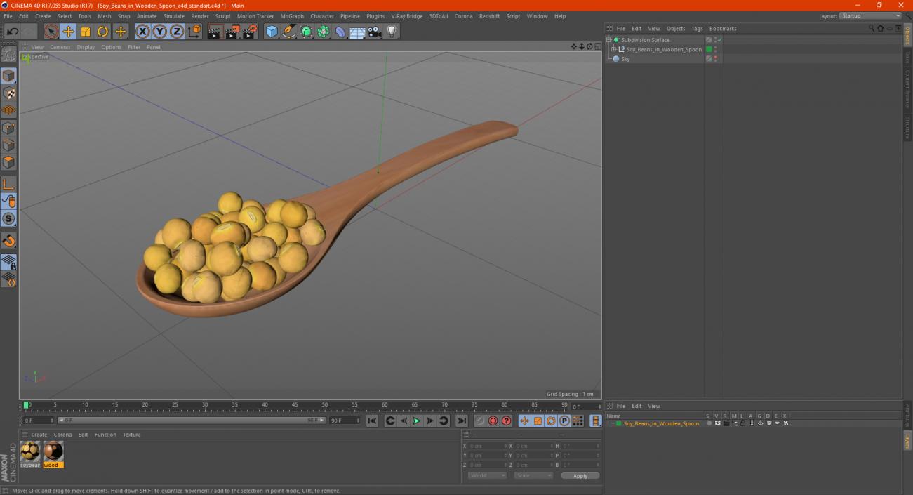 3D model Soy Beans in Wooden Spoon