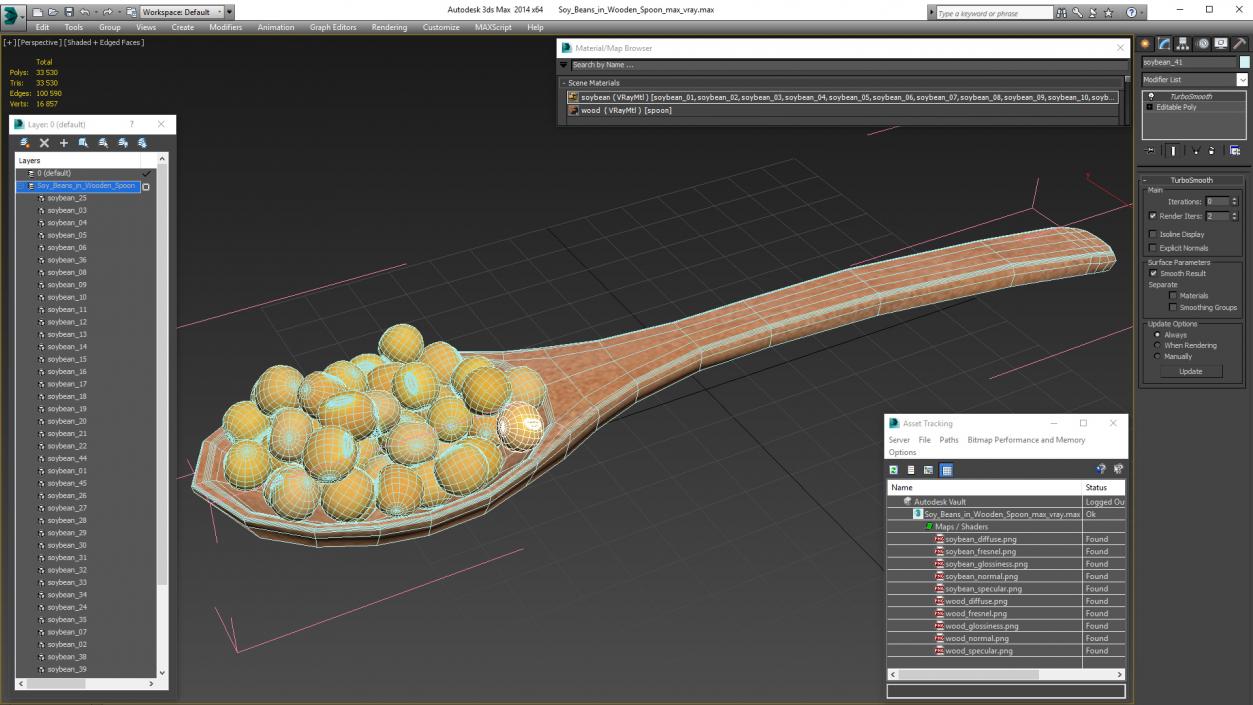 3D model Soy Beans in Wooden Spoon