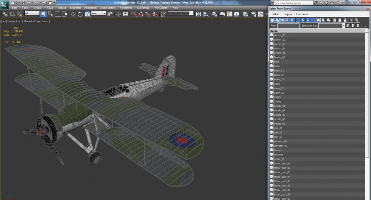 Biplane Torpedo Bomber Fairey Swordfish 3D model