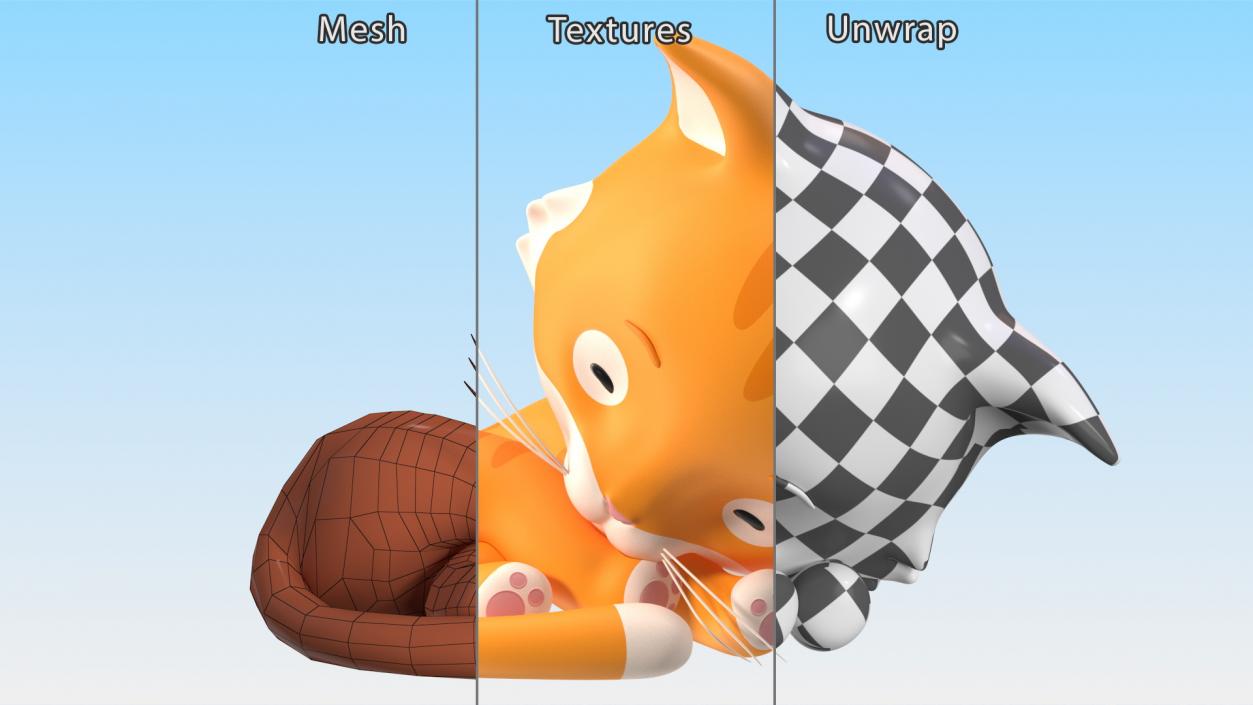 3D Sleeping Funny Cartoon Cat