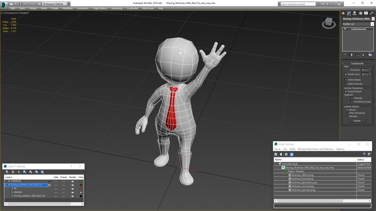 3D Waving Stickman With Red Tie model