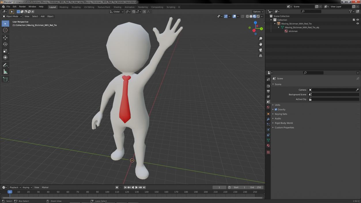 3D Waving Stickman With Red Tie model