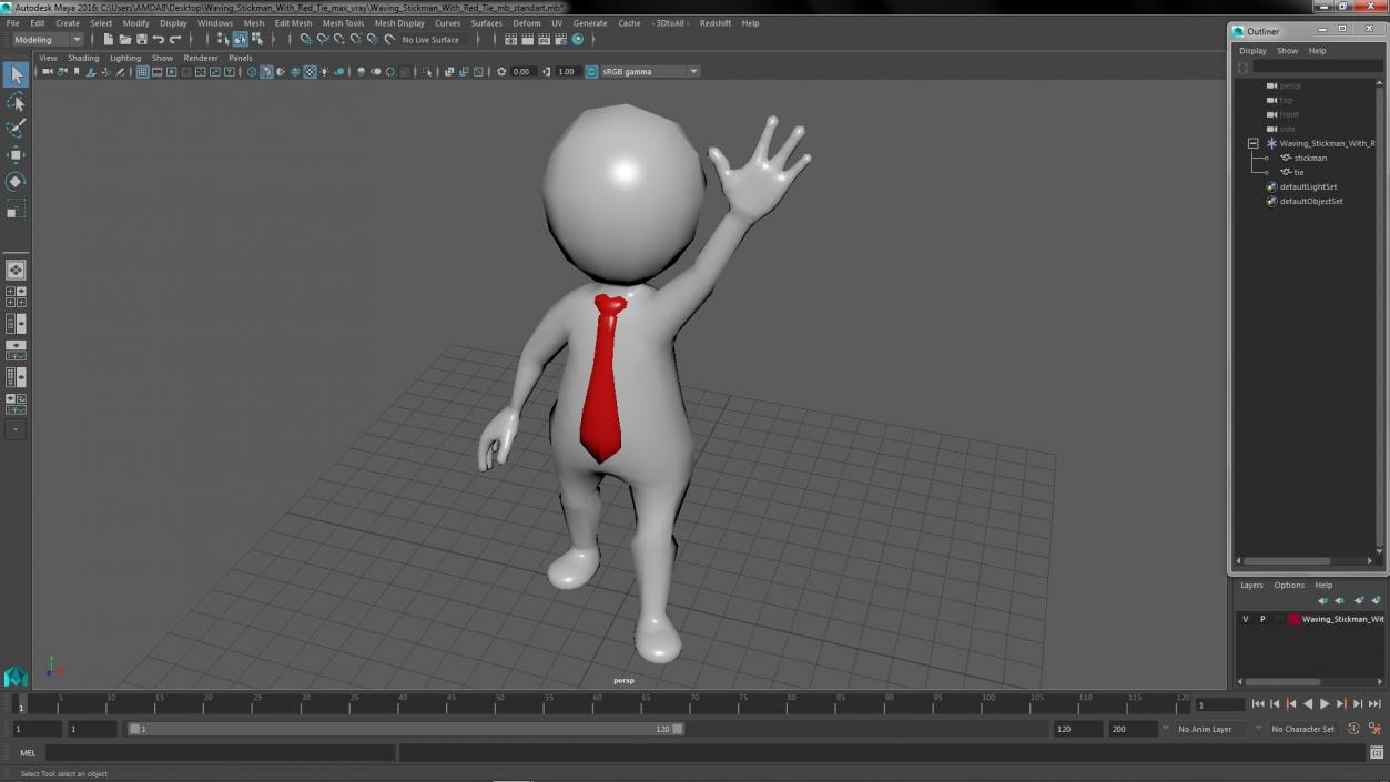 3D Waving Stickman With Red Tie model