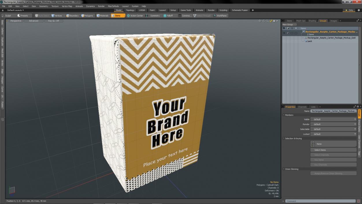 3D Rectangular Aseptic Carton Package Mockup Gold