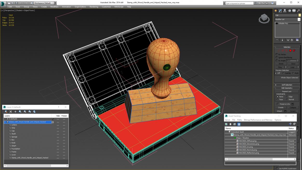 3D model Stamp with Wood Handle and Inkpad Hacked