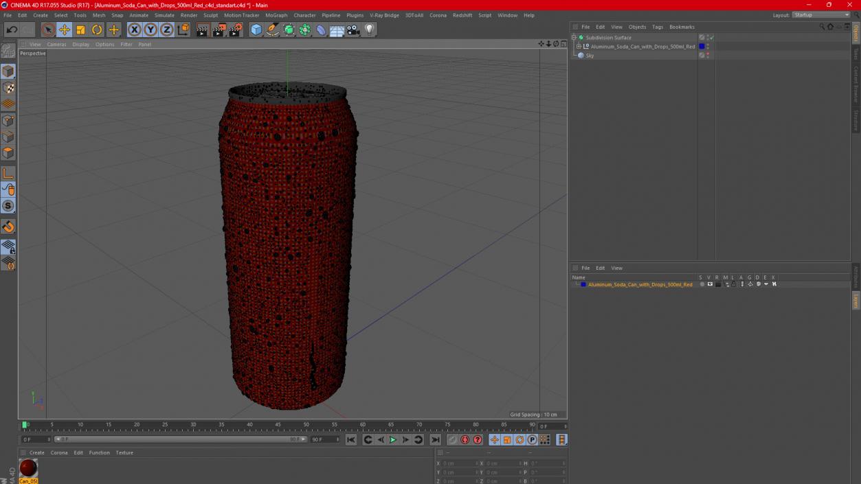 3D Aluminum Soda Can with Drops 500ml Red model