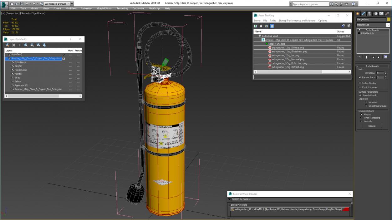 Amerex 12Kg Class D Copper Fire Extinguisher 3D model