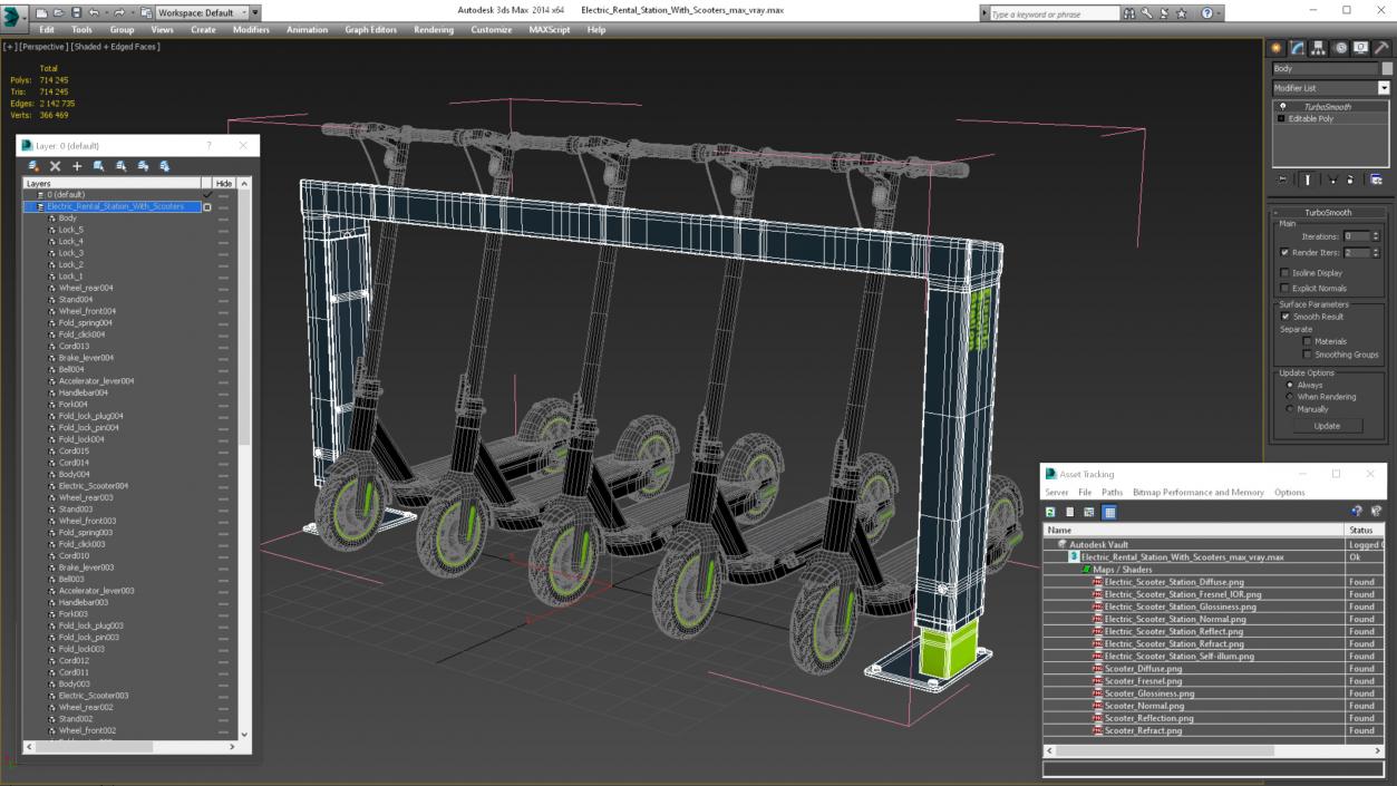 Electric Rental Station With Scooters 3D