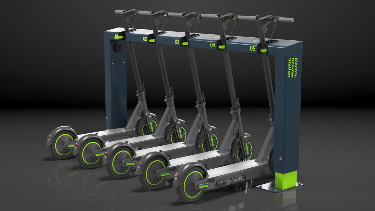 Electric Rental Station With Scooters 3D