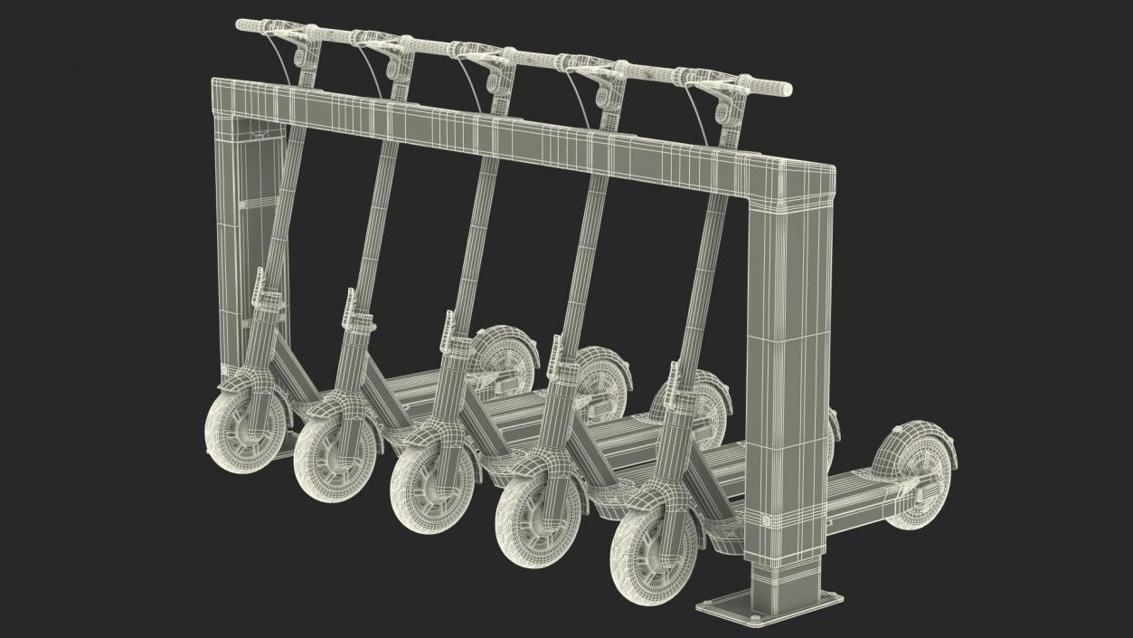 Electric Rental Station With Scooters 3D