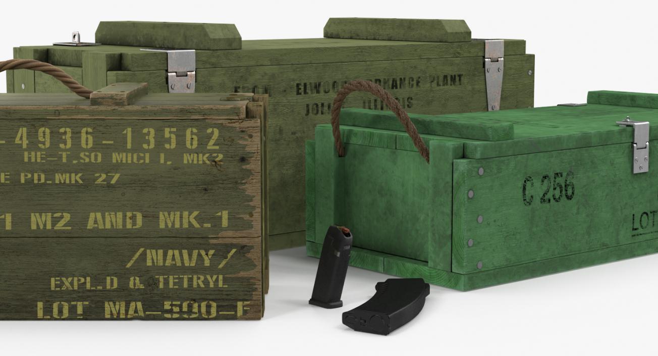 3D Military Gun Magazines and Boxes Collection model