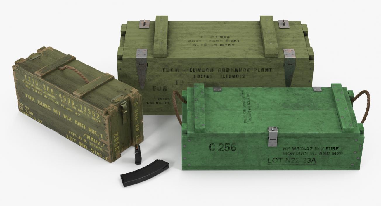 3D Military Gun Magazines and Boxes Collection model