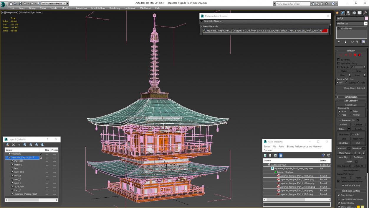 3D model Japanese Pagoda Roof