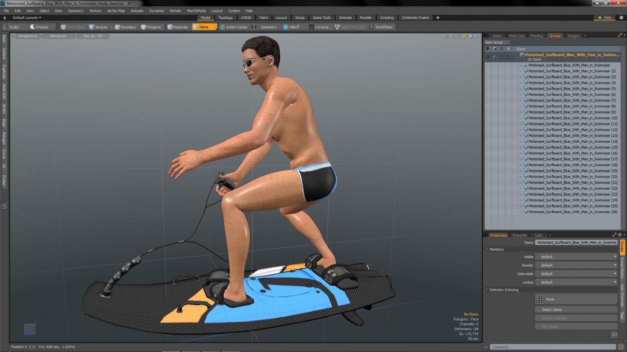 3D model Motorised Surfboard Blue With Man in Swimwear