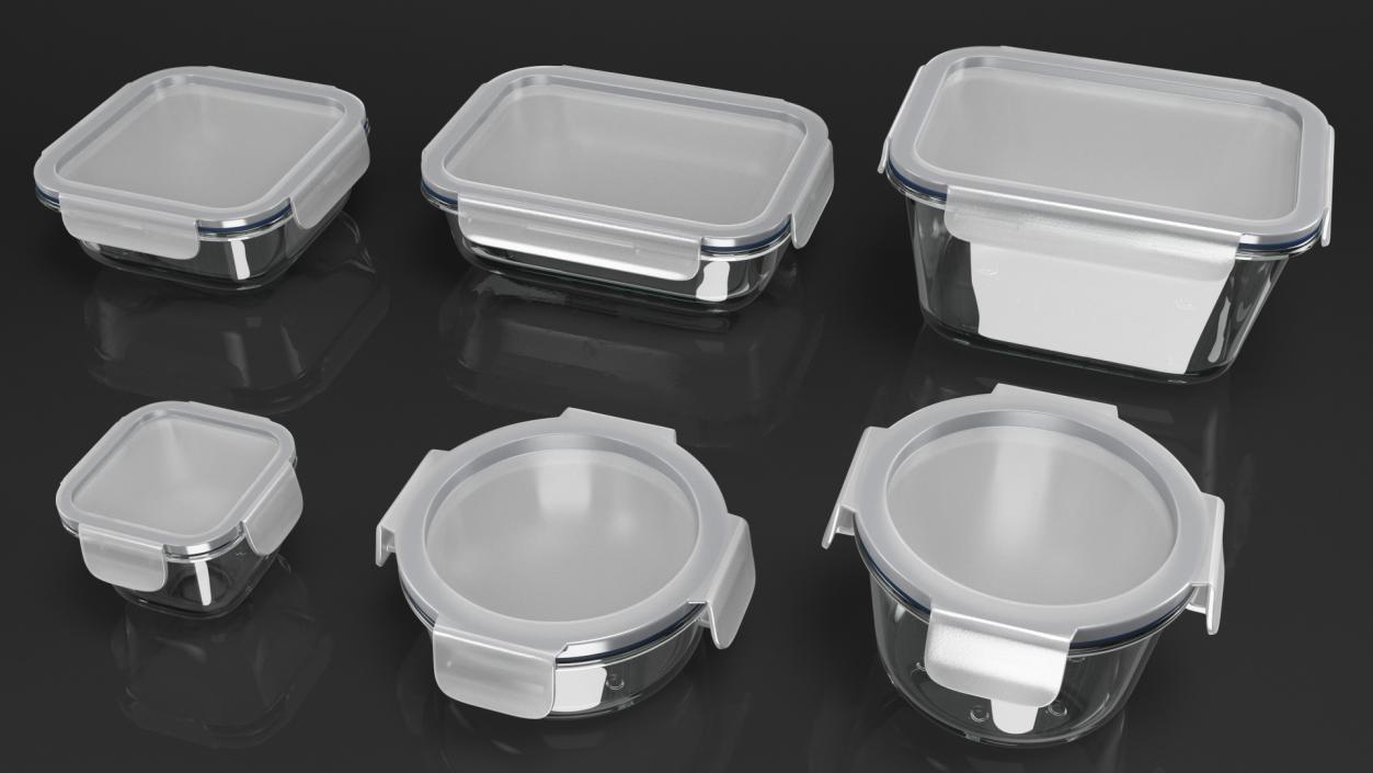 Glass Clip Lock Food Storage Container Set 3D