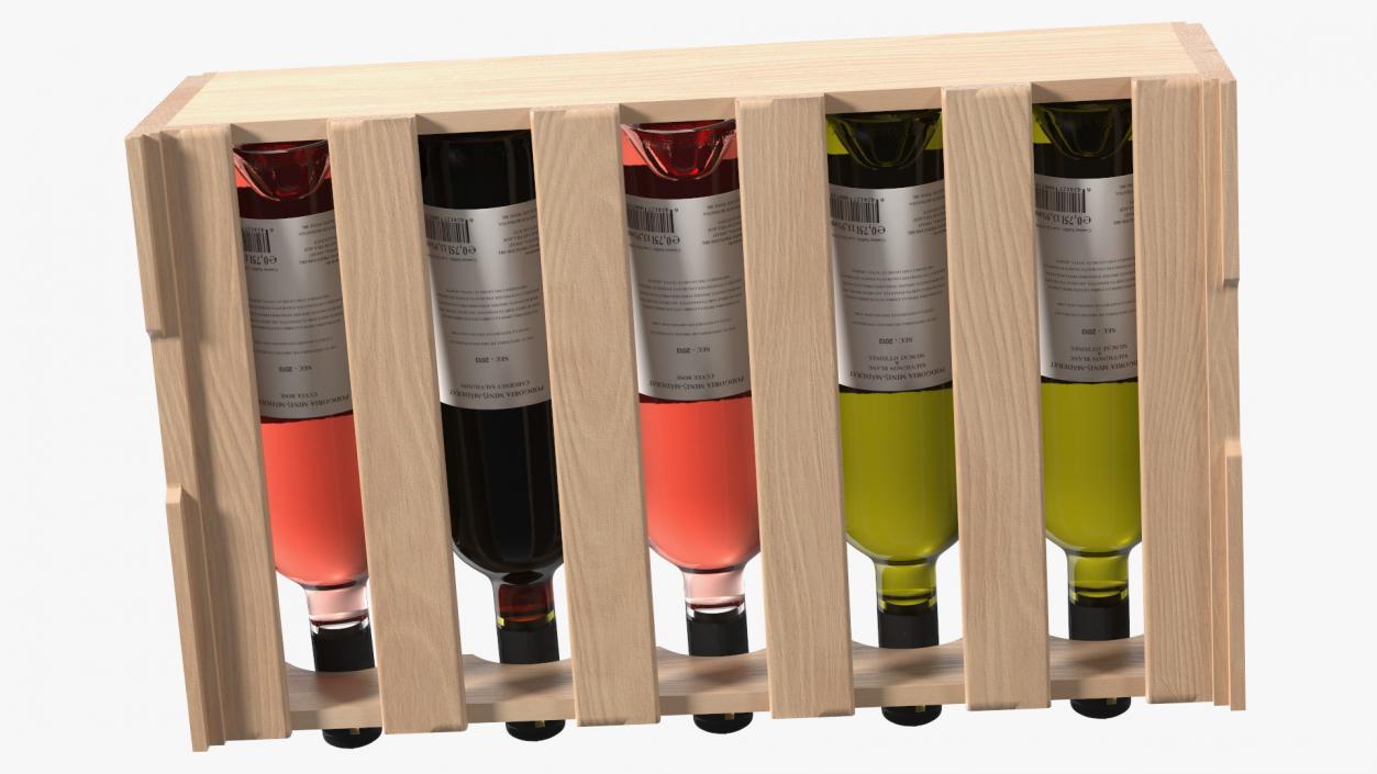 3D Beech Wood Rack With Bottles model