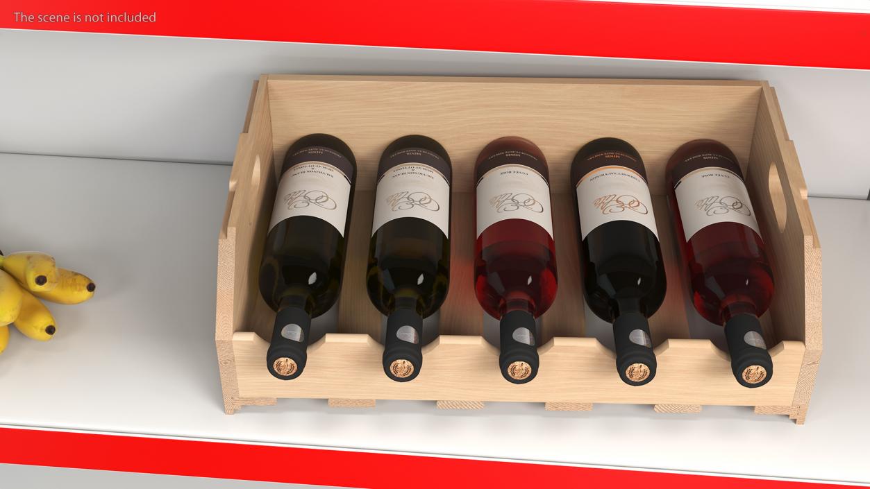 3D Beech Wood Rack With Bottles model