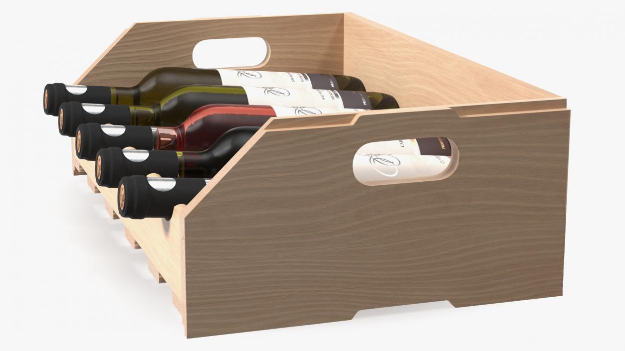 3D Beech Wood Rack With Bottles model