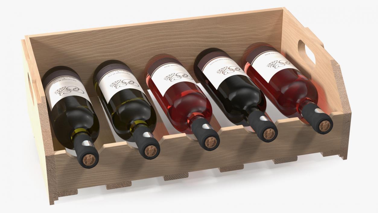 3D Beech Wood Rack With Bottles model