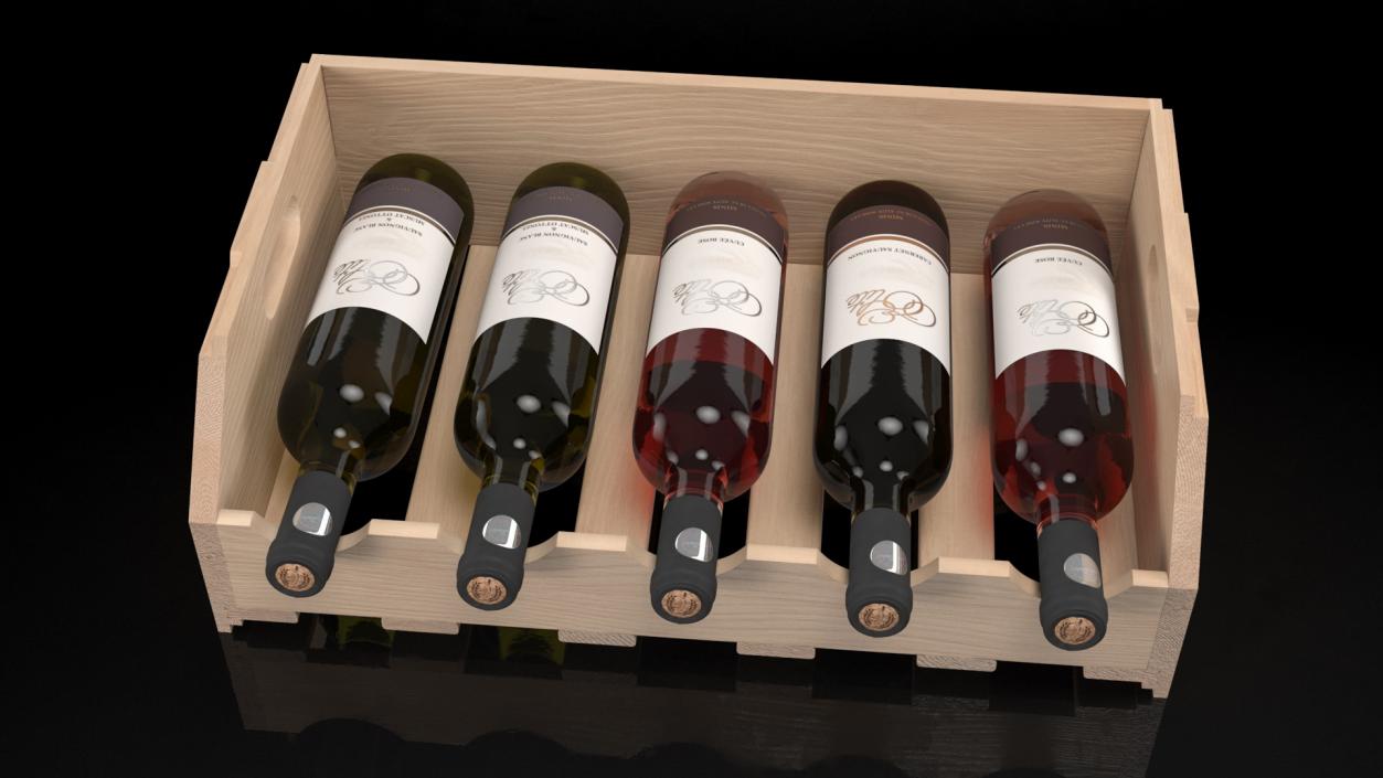 3D Beech Wood Rack With Bottles model