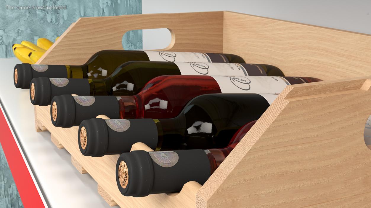 3D Beech Wood Rack With Bottles model