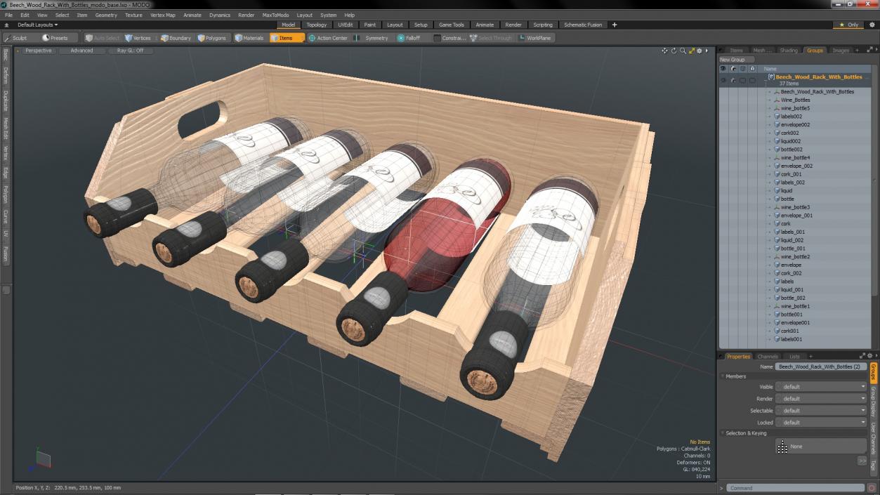 3D Beech Wood Rack With Bottles model