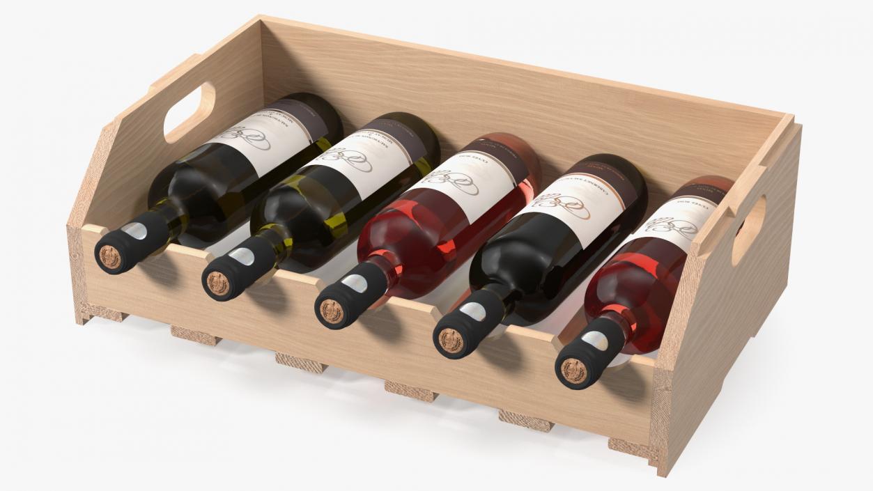 3D Beech Wood Rack With Bottles model