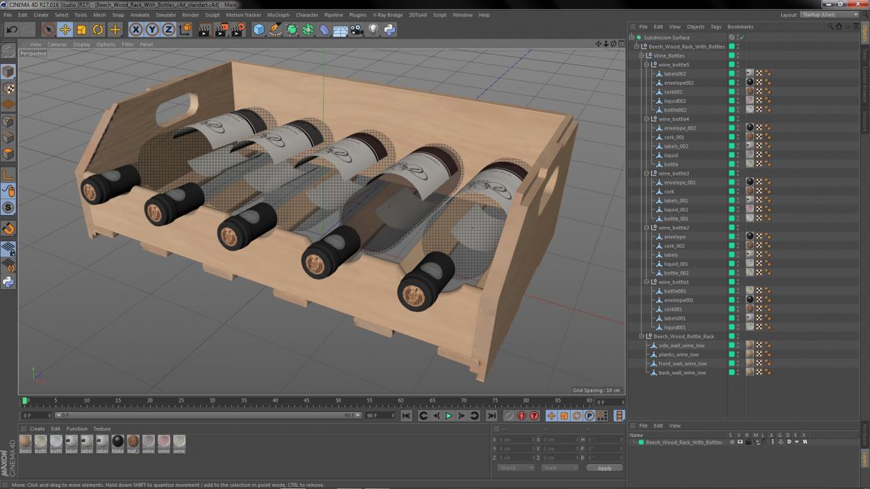 3D Beech Wood Rack With Bottles model