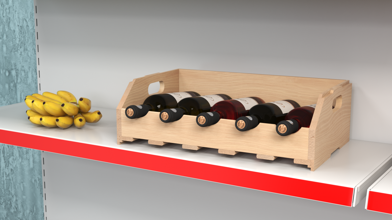 3D Beech Wood Rack With Bottles model