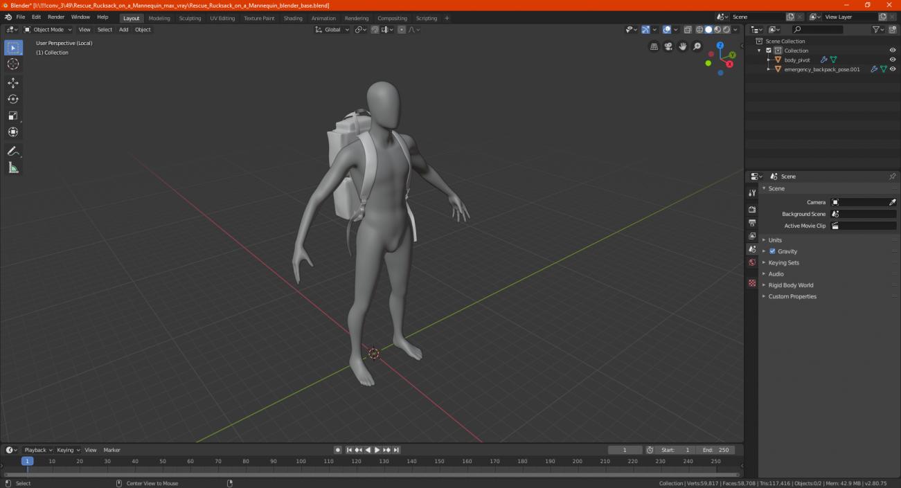 3D model Rescue Rucksack on a Mannequin