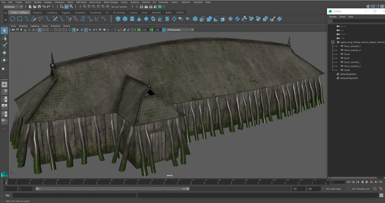 Aged Long Vikings House Simple Interior 3D model