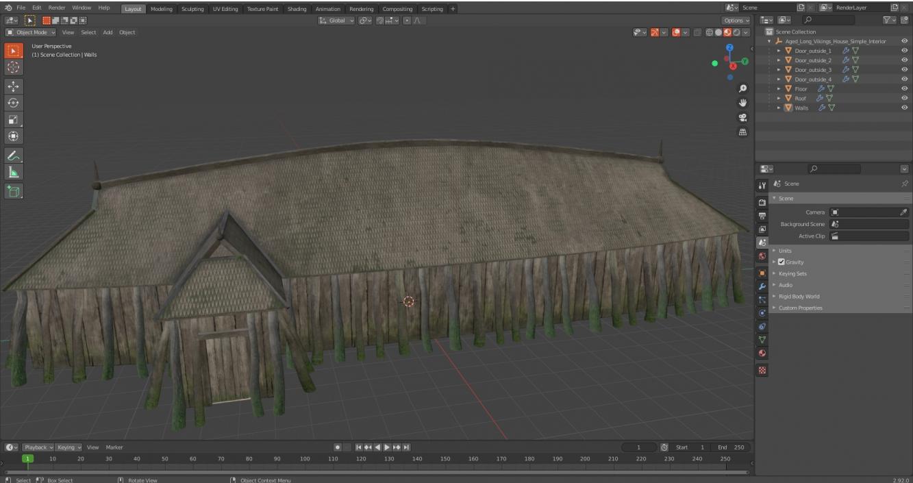 Aged Long Vikings House Simple Interior 3D model