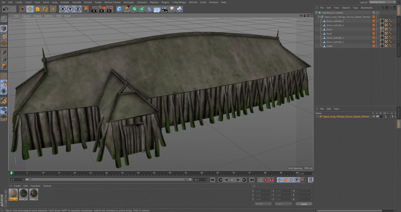 Aged Long Vikings House Simple Interior 3D model