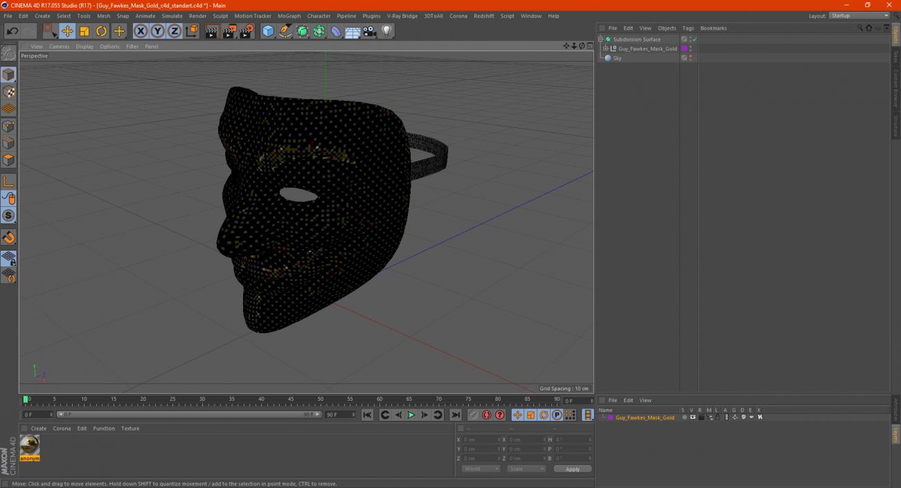 3D model Guy Fawkes Mask Gold