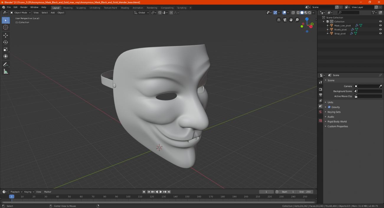 3D model Guy Fawkes Mask Gold