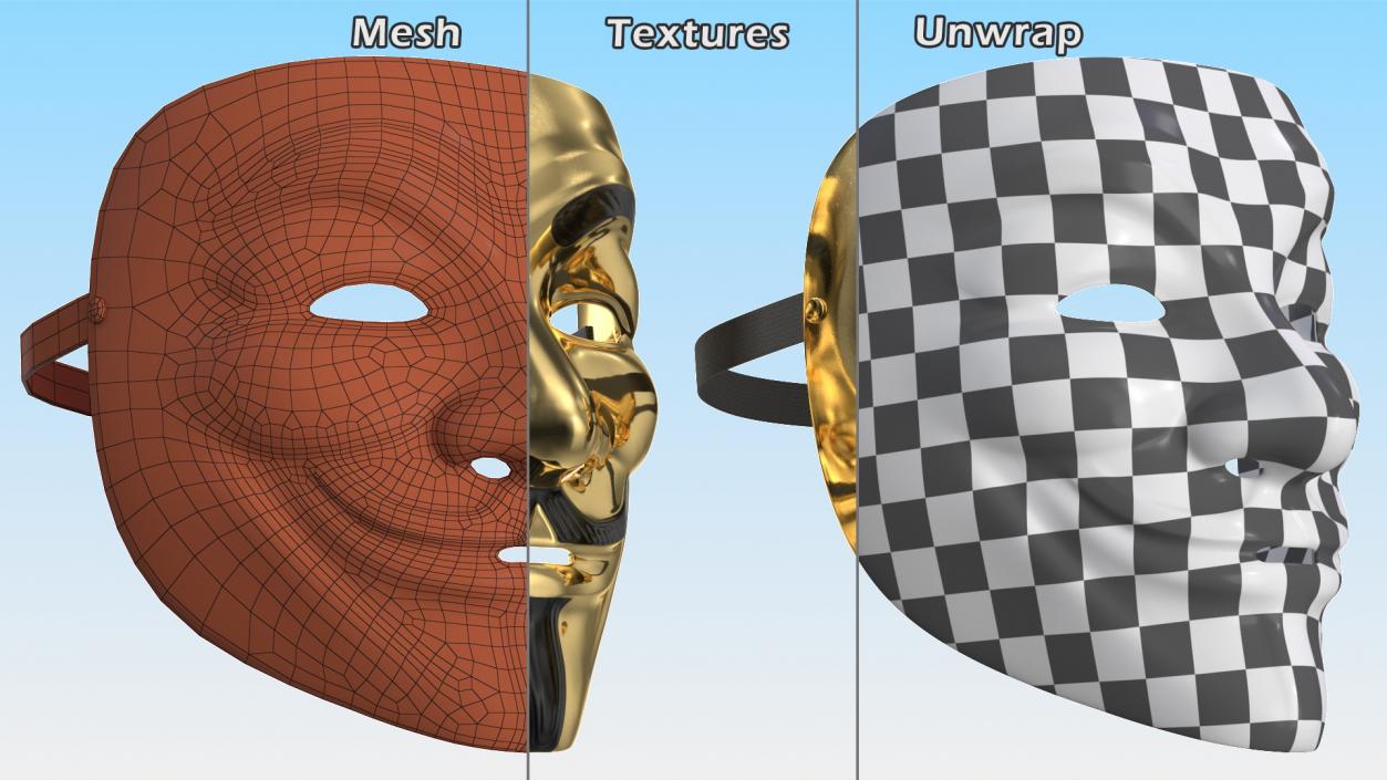 3D model Guy Fawkes Mask Gold