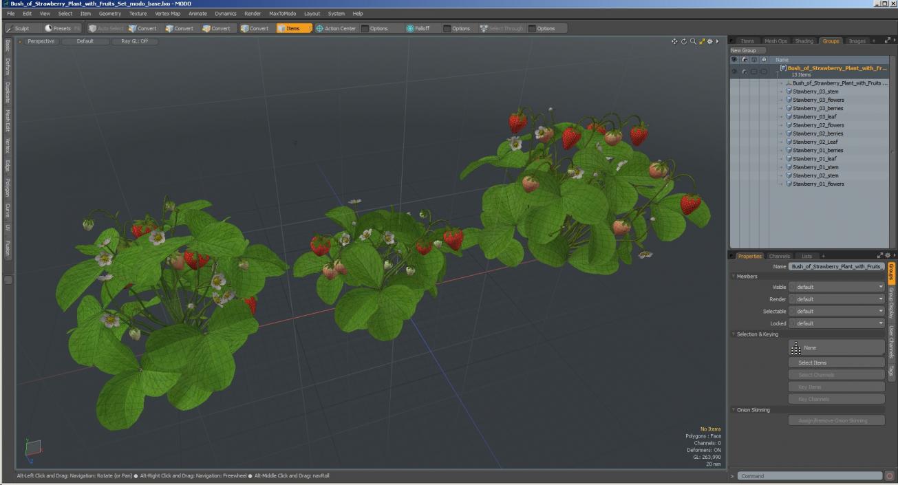 3D model Bush of Strawberry Plant with Fruits Set