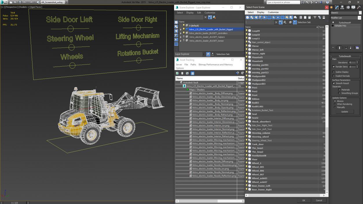 Volvo L25 Electric Loader with Bucket Rigged 3D model