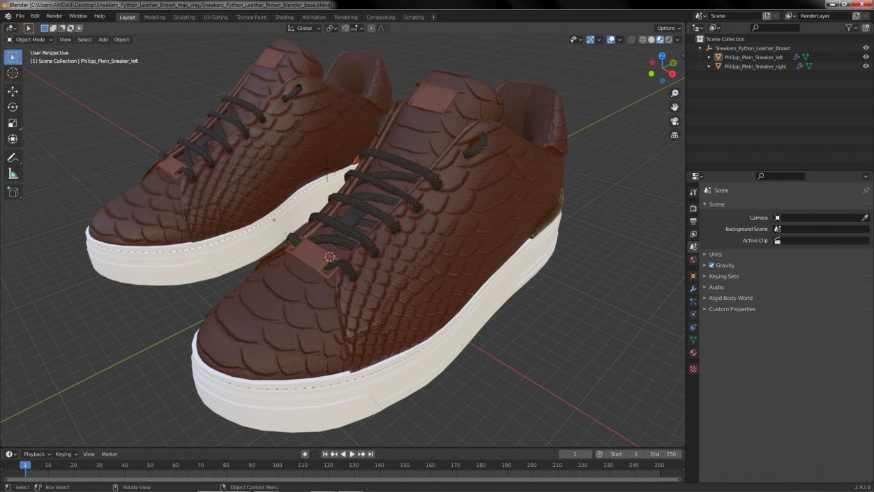 Sneakers Python Leather Brown 3D model