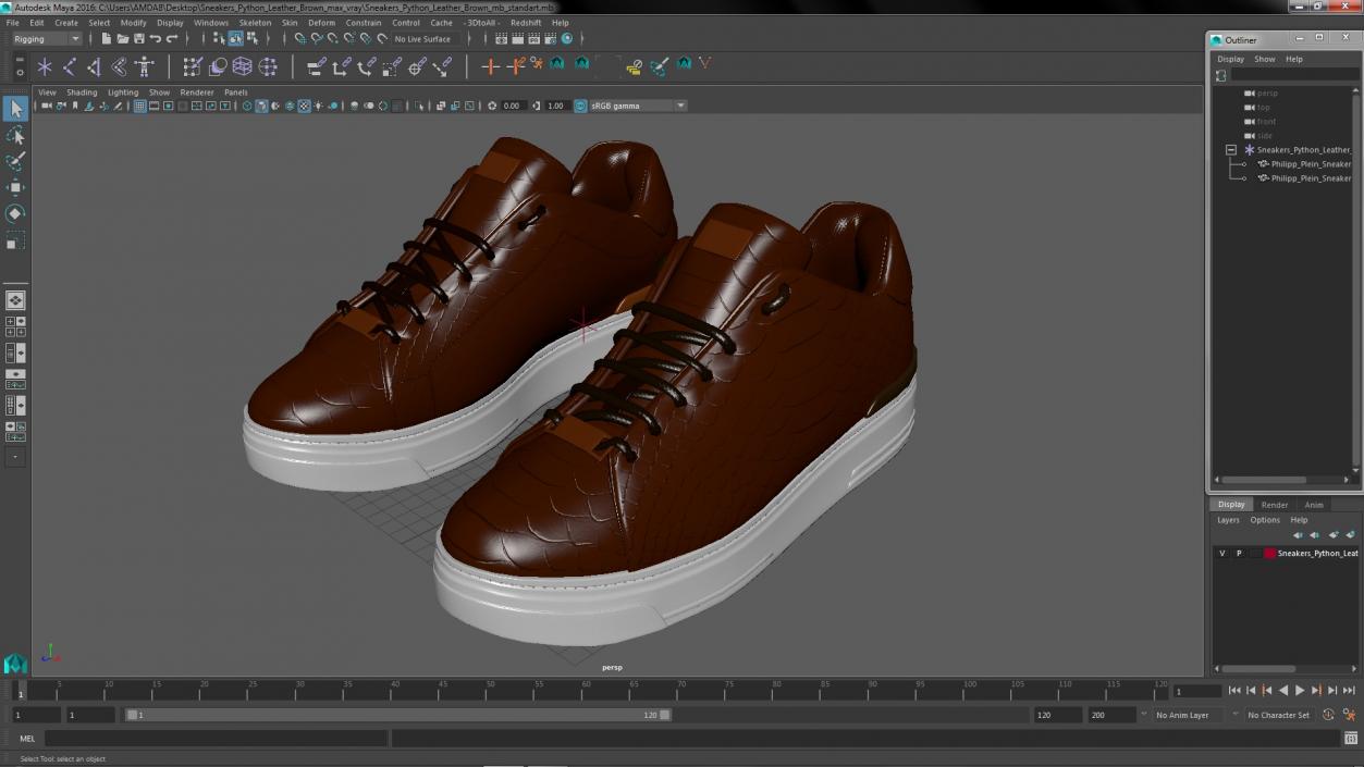 Sneakers Python Leather Brown 3D model