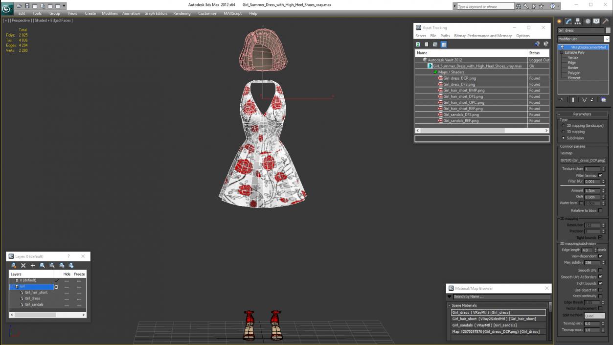 3D Girl Summer Dress with High Heel Shoes model