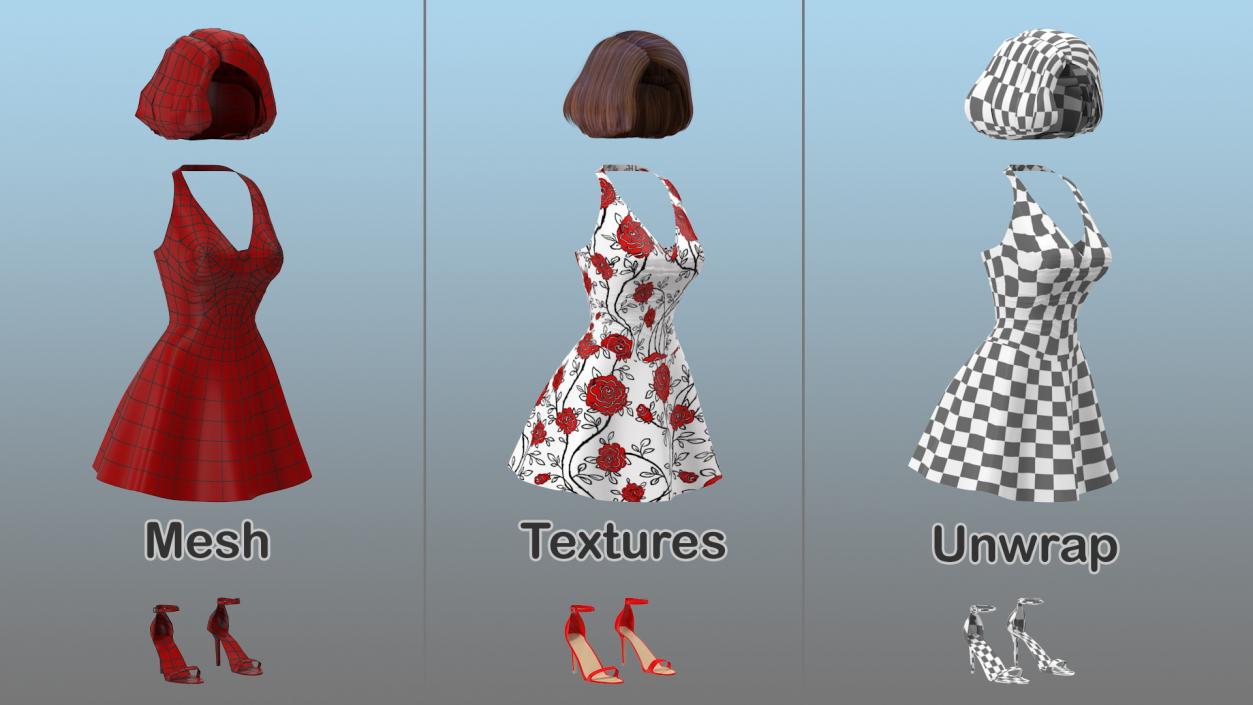 3D Girl Summer Dress with High Heel Shoes model