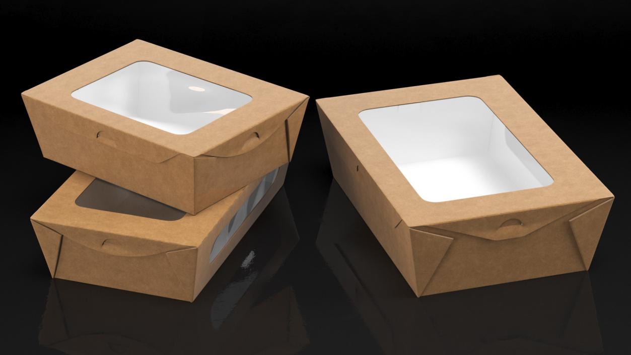 Kraft Salad Box with Clear Window Set 3D