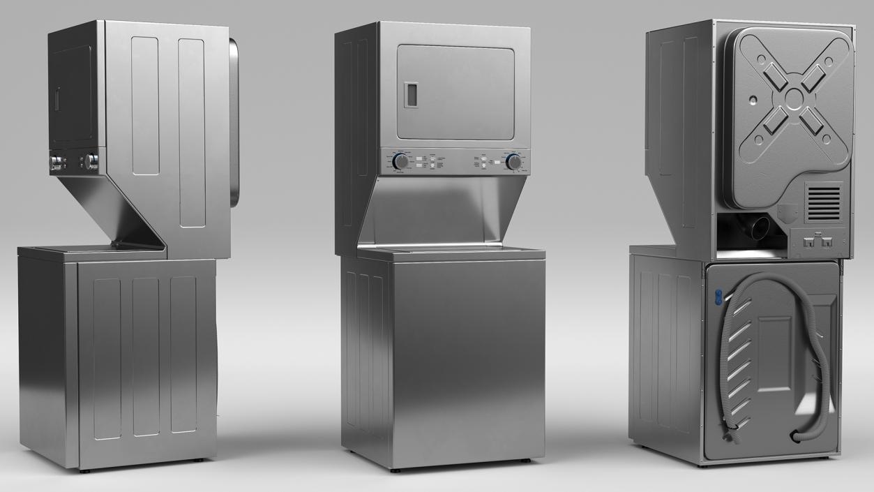 3D model Washer Dryer Combo Machine Metallic