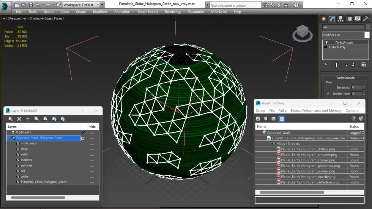 3D Futuristic Globe Hologram Green