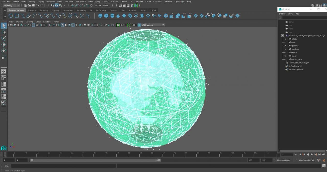 3D Futuristic Globe Hologram Green