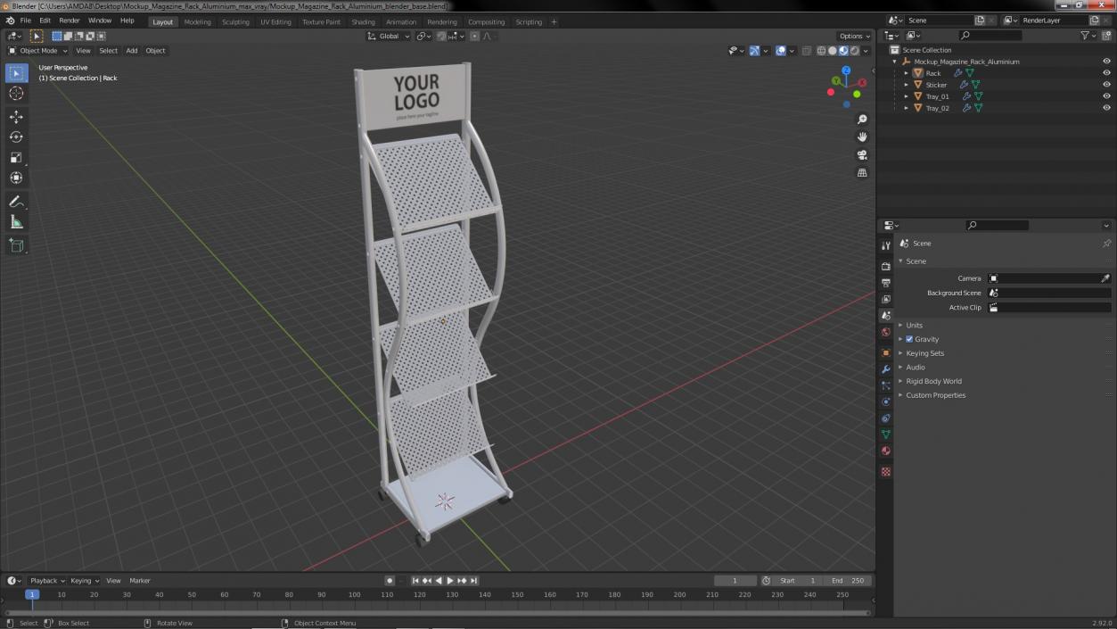 3D model Mockup Magazine Rack Aluminium