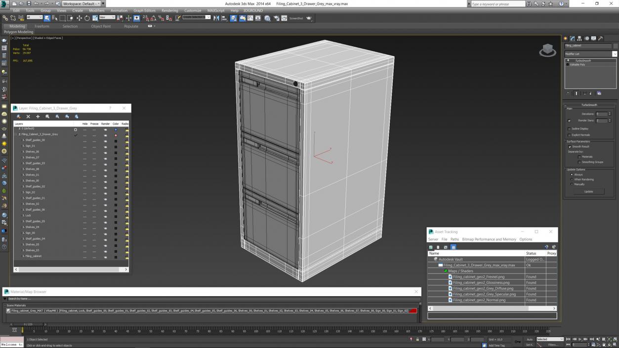 3D model Filing Cabinet 3 Drawer Grey 2