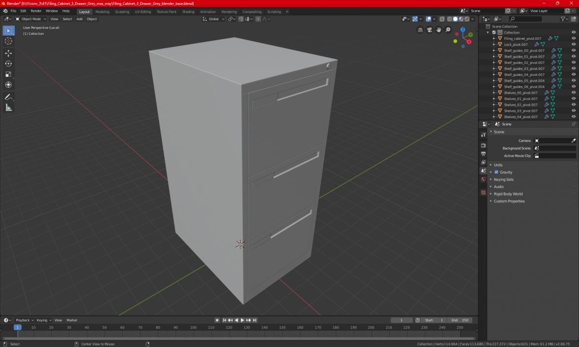 3D model Filing Cabinet 3 Drawer Grey 2